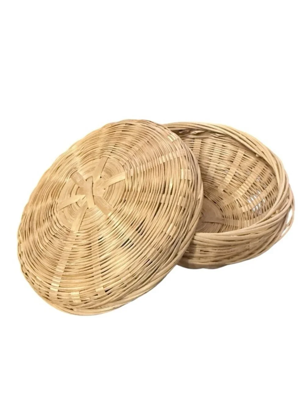 VTG Woven Wicker Rattan Basket with Lid 5 Inch x 2.25 Inch Storage Decorative